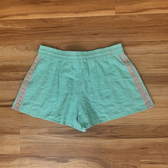 Vineyard Vines Women's Medium Linen Embroidered Shorts Teal Beads Sequins - Picture 3 of 8